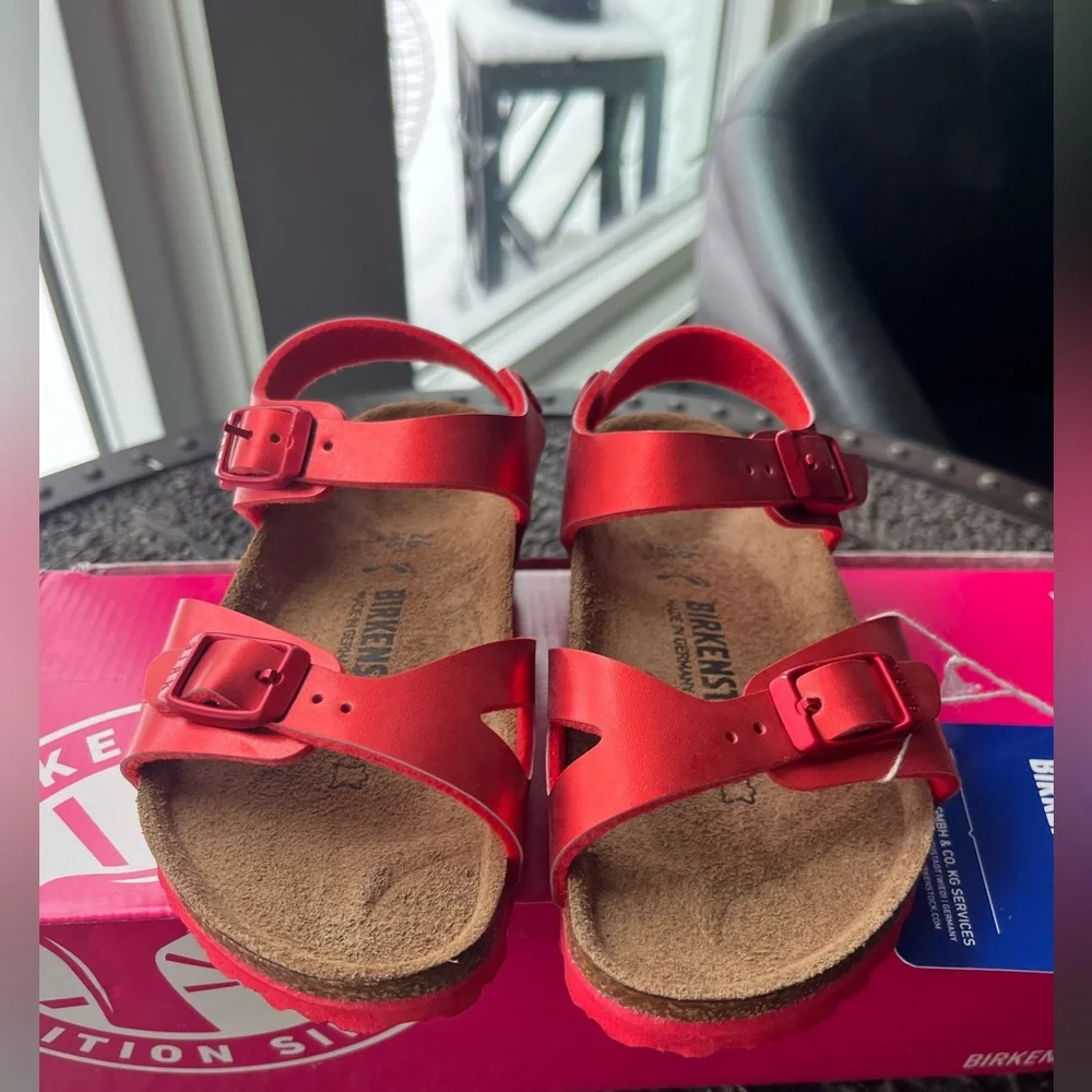 BIRKENSTOCK RIO KIDS SOFT METALLIC RED SANDALS 26 EU 8 US - Picture 5 of 8
